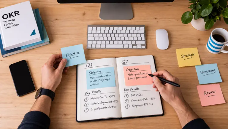Notizbuch mit OKR-Planung: Objective und Key Results